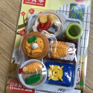 Japanese Food Shaped Erasers on Tray , Funny Food Erasers, Made in Japan