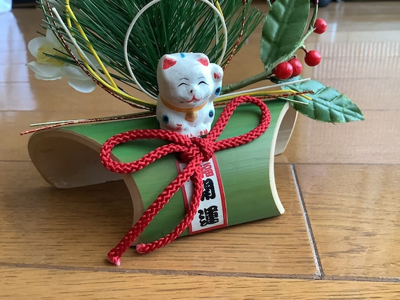 Vintage Manekineko New Year Decor, Lucky Cat Decor - image 1
