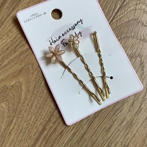 Soft pink flower hair bobby pins, set of 3 image 2