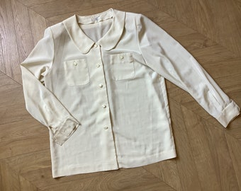 Vintage Simple Cream Yellow Blouse, Made in Japan