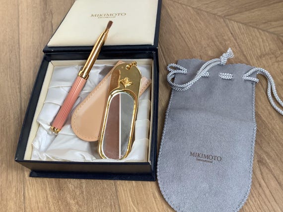 Vintage MIKIMOTO Lip Brush With Genuin Pearl and Pocket Mirror