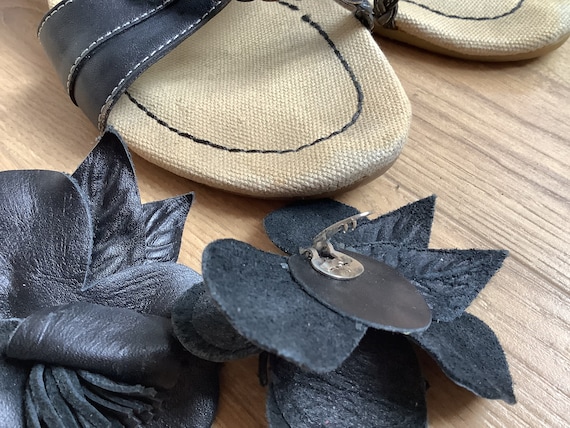 Vintage Espadrille Sandals, Black Leather and Str… - image 8