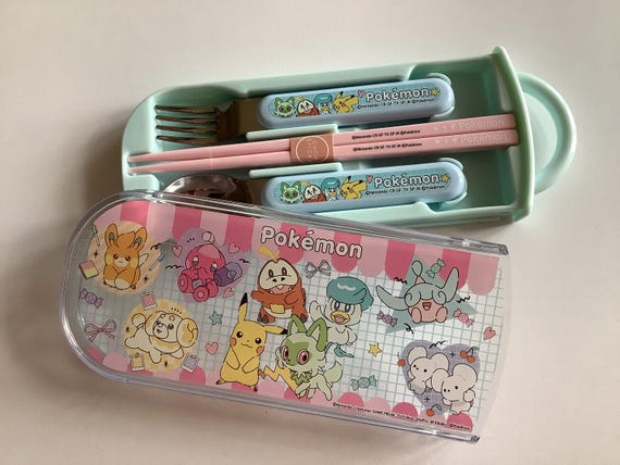 Pokemon lunchbox cutlery chopsticks, spoon and fork, portable cutlery with box