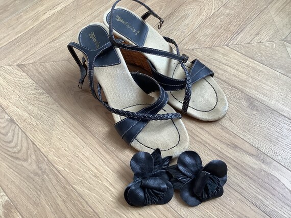 Vintage Espadrille Sandals, Black Leather and Str… - image 6