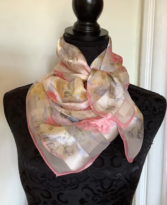 Vintage ELLE PARIS silk chiffon scarf, 100% silk - image 1