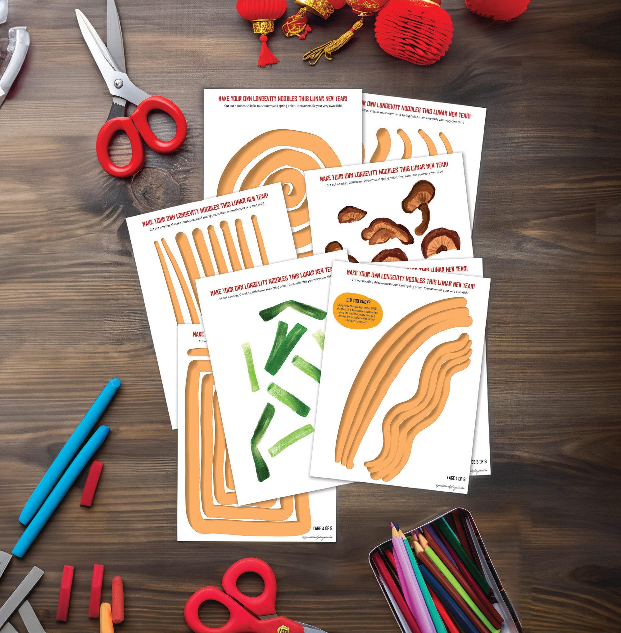 Longevity Noodles Cut and Paste Activity Worksheet Printables for ...