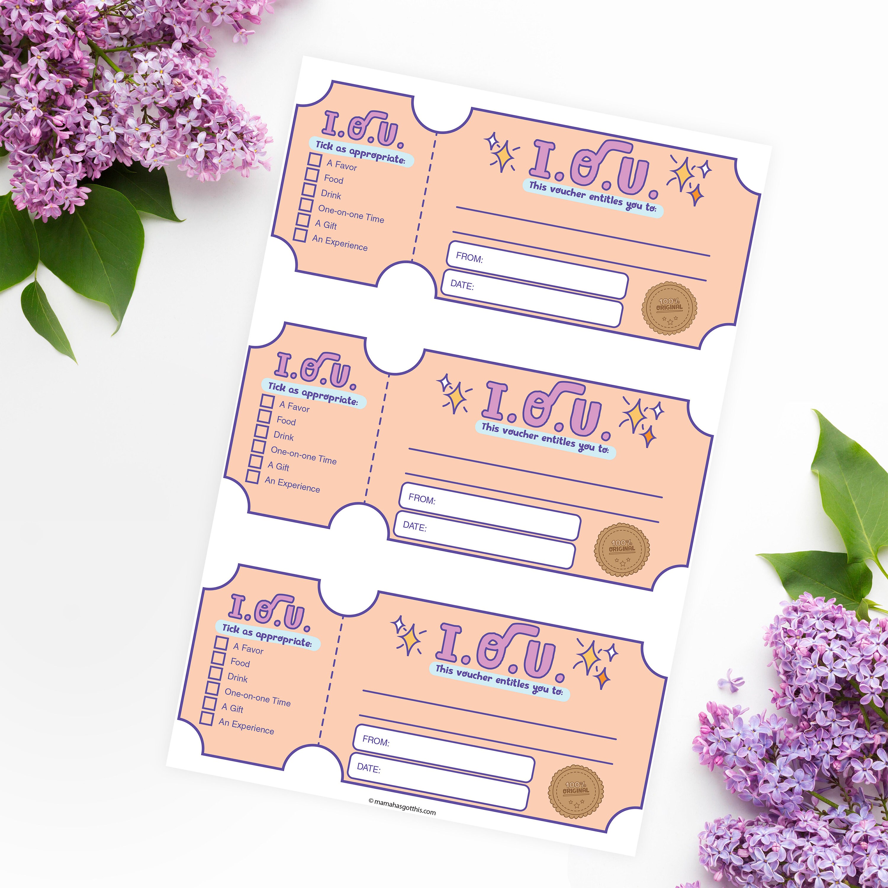Printable Personalised IOU I Owe You Coupon Voucher Etsy UK