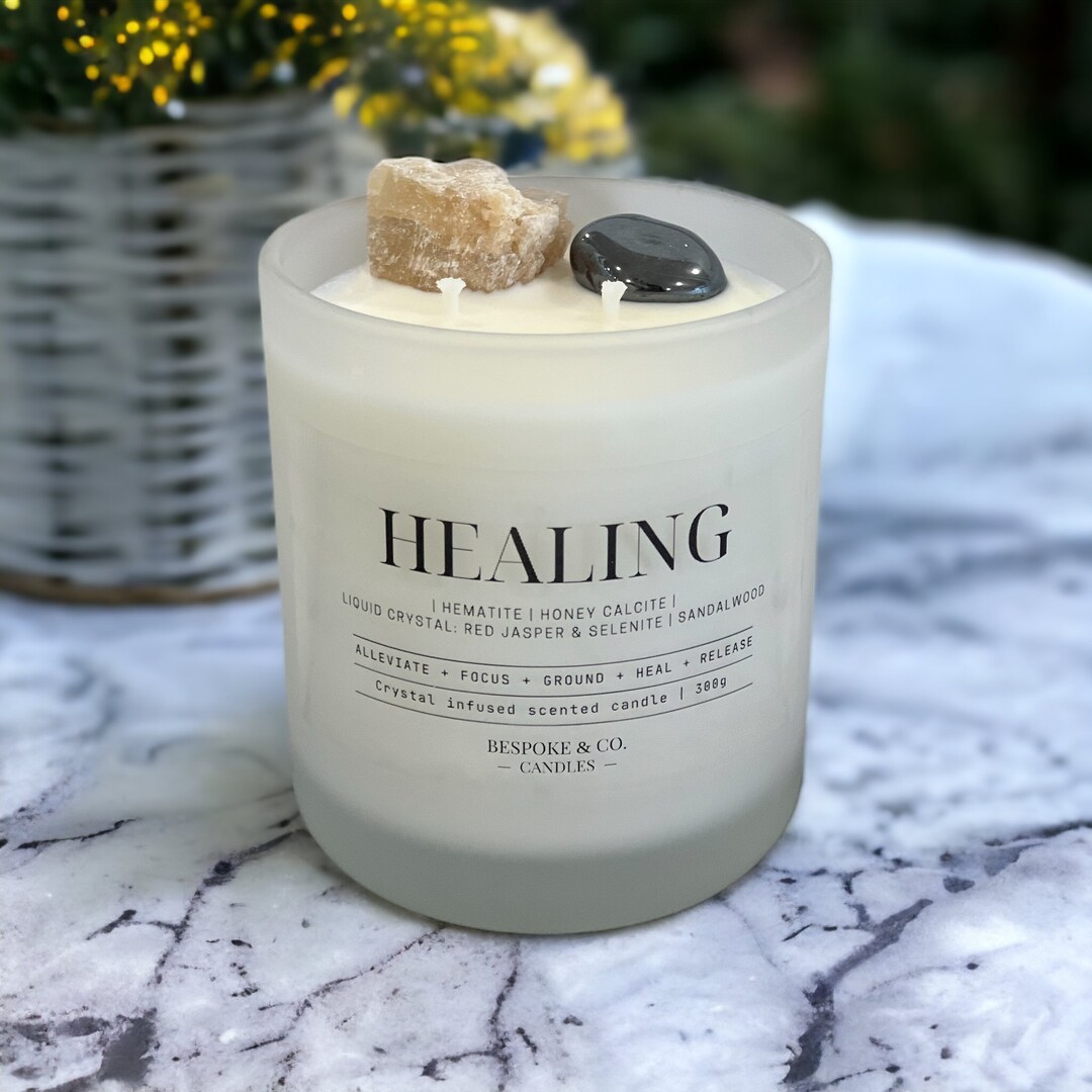 Crystal Infused Soy Candle Healing candle with MIca & Hematite Crystals ...