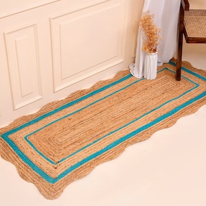 Natural Jute Runner Rug - Wavy Runner Rug, Bohemian Scallop Rug, Wavy Jute Rug, Scalloped Jute Rug, Jute Scallop Rug Sisal Runner Custom Rug