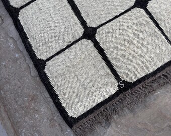 Handwoven Wool Jute Kilim Rug, Bohemian Flatweave Dhurrie Rug, Custom Size