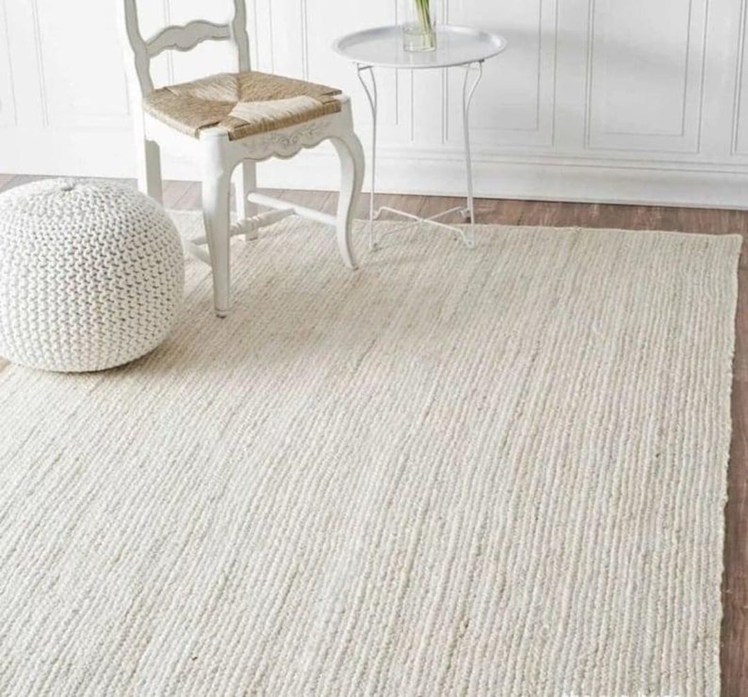 Natural White Boho Jute Rug, off White Jute Area Rug, Ivory Beige Rug ...