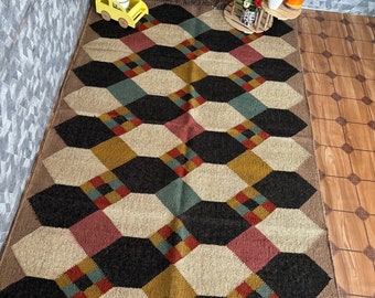 Wool and Jute Rug Handmade, Kilim Dhurrie Rug, Traditional Indian/WOOL JUTE RUGS
