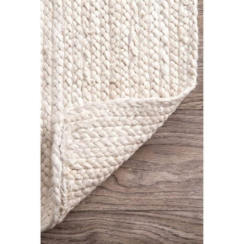 Tapis boho en jute blanc naturel, tapis en jute blanc cassé, tapis beige ivoire, tapis sur mesure, tapis indien tissé à la main, tapis bohème, grand tapis blanc, image 4