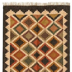 Alfombra Kilim de yute de lana tejida a mano, alfombra de yute de lana, alfombra de yute Kilim, alfombra de tejido plano, alfombra Boho, alfombra Dhurrie india, alfombra Navajo Kilim, alfombra personalizada imagen 5