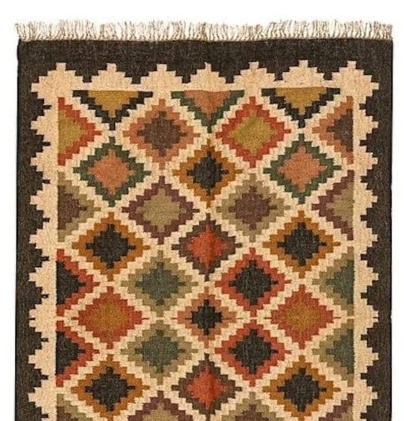 Alfombra Kilim de yute de lana tejida a mano, alfombra de yute de lana, alfombra de yute Kilim, alfombra de tejido plano, alfombra Boho, alfombra Dhurrie india, alfombra Navajo Kilim, alfombra personalizada imagen 5