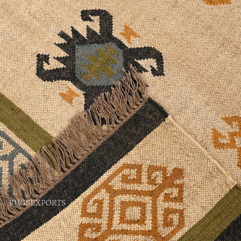 Traditional Indian WOOL JUTE RUGS, 4x6, 5x8, 6x9, 8x10, 9x12 Ft Kilim