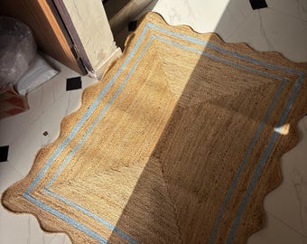 Jute Rug- Scalloped Rug, Jute Scalloped Rug, Bohemian Scallop Rug, Natural Jute Area Rug, Jute Rug Rectangular, Jute Scallop Rug, Custom Rug