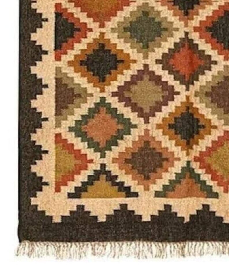 Alfombra Kilim de yute de lana tejida a mano, alfombra de yute de lana, alfombra de yute Kilim, alfombra de tejido plano, alfombra Boho, alfombra Dhurrie india, alfombra Navajo Kilim, alfombra personalizada imagen 2