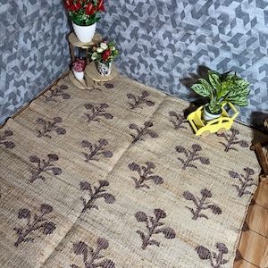 9x12 10x14 Jute Rug Ivory Flower Natural Jute High Quality Hand Woven Premium Quality Boho Style Rug Moroccan Nordic Rug Bohemian Decor Rug