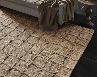 Handvävd hampamatta Dhurrie, naturlig jute, handflätad hampamatta, hampajutematta, sängmatta i jute, löpare i jute, traditionell, naturlig