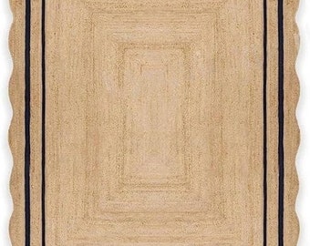 Alfombra festoneada - Alfombra de yute festoneada, alfombra festoneada de yute, alfombra festoneada, alfombra de área, decoración bohemia, alfombra festoneada de corredor, alfombra festoneada de yute, alfombra personalizada