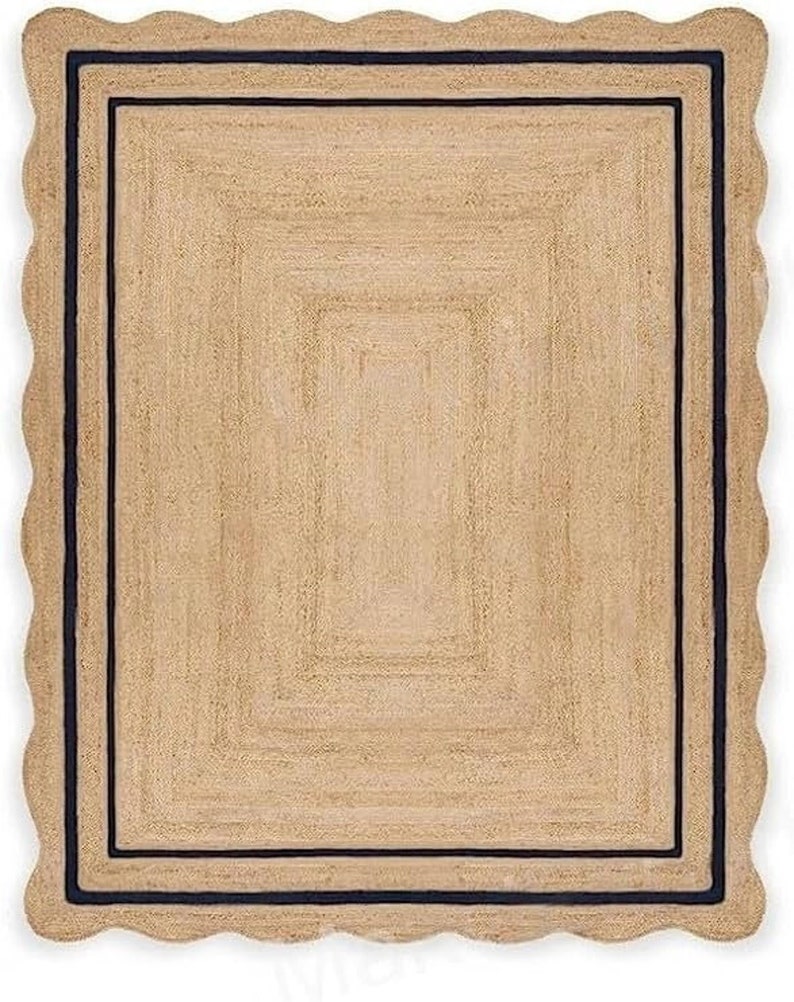 Kammusslig matta - Kammusslig jutematta, kammusslig jutematta, kammusslig matta, boho-inredning, kammusslig löparmatta, jute kammusslig matta, specialanpassad matta black