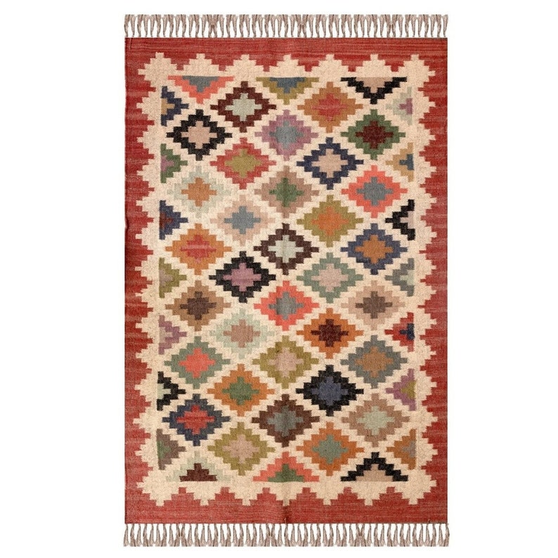 Alfombra Kilim de yute de lana tejida a mano, alfombra de yute de lana, alfombra de yute Kilim, alfombra Dhurrie india, alfombra Navajo Kilim, alfombra personalizada, alfombra de tejido plano, alfombra Boho imagen 4
