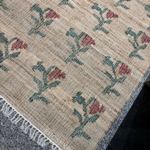 5x7 8x10 Handmade Flatweave Blue/Beige Rug Natural Jute Flower Cotton Hemp Rug Large Floor Area Kilim Dhurrie Carpet Home Living Decorative