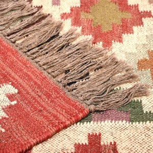 Alfombra Kilim de yute de lana tejida a mano, alfombra de yute de lana, alfombra de yute Kilim, alfombra Dhurrie india, alfombra Navajo Kilim, alfombra personalizada, alfombra de tejido plano, alfombra Boho imagen 3