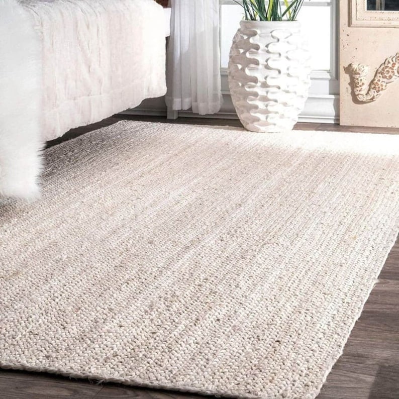 Tapis boho en jute blanc naturel, tapis en jute blanc cassé, tapis beige ivoire, tapis sur mesure, tapis indien tissé à la main, tapis bohème, grand tapis blanc, image 2