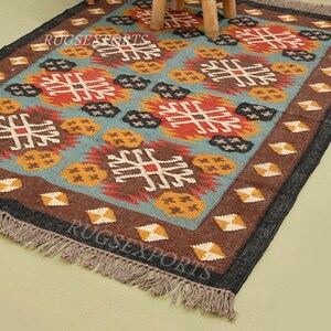 9x12  Wool Jute Kilim Rug, Handmade, Wool and Jute Rug Handwoven, Kilim Dhurrie Rug, Custom Size Rugs, Traditional Indian jute Area rug