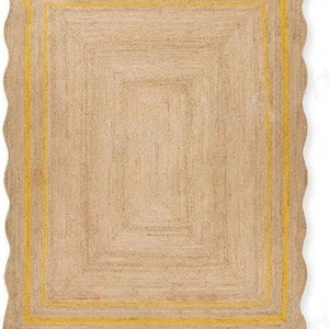 Kammusslig matta - Kammusslig jutematta, kammusslig jutematta, kammusslig matta, boho-inredning, kammusslig löparmatta, jute kammusslig matta, specialanpassad matta Yellow