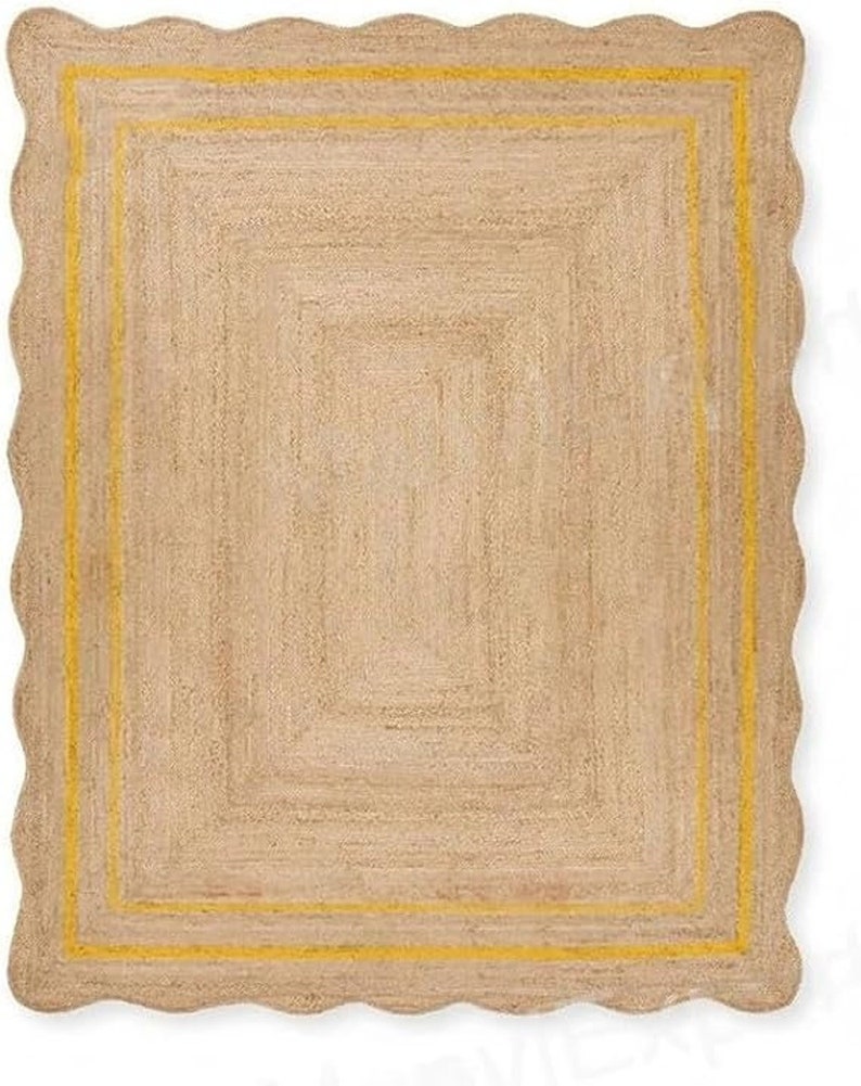 Kammusslig matta - Kammusslig jutematta, kammusslig jutematta, kammusslig matta, boho-inredning, kammusslig löparmatta, jute kammusslig matta, specialanpassad matta Yellow