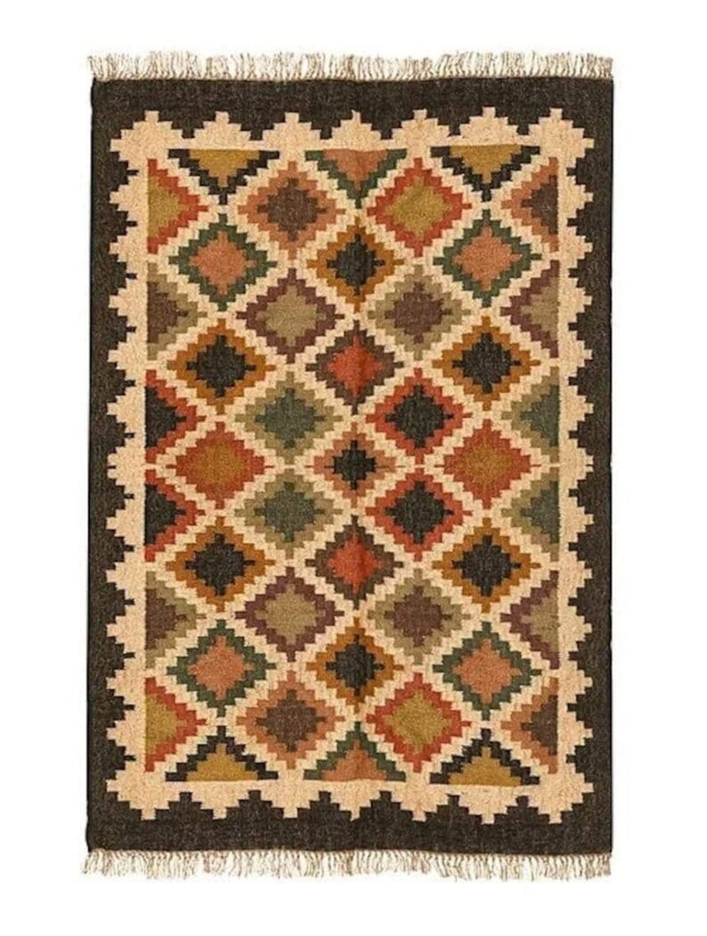 Alfombra Kilim de yute de lana tejida a mano, alfombra de yute de lana, alfombra de yute Kilim, alfombra de tejido plano, alfombra Boho, alfombra Dhurrie india, alfombra Navajo Kilim, alfombra personalizada imagen 7