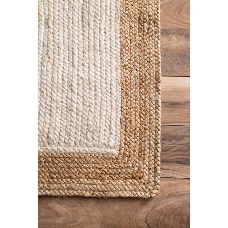 Natural jute Area rug large area rug living area rug modern area rug white jute rug Unique jute rug image 1