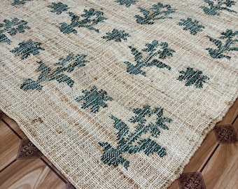 Handwoven Jute Kilim Rug, Bohemian Floral Accent