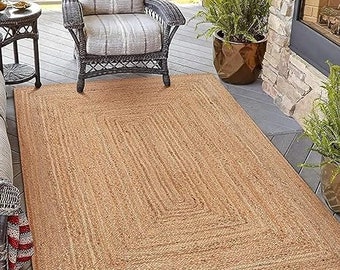 Alfombra de área de yute de granja tejida a mano, hilo natural de yute texturizado grueso hecho a mano natural - alfombra reversible trenzada beige 5x7 4x6 9x12 8x10