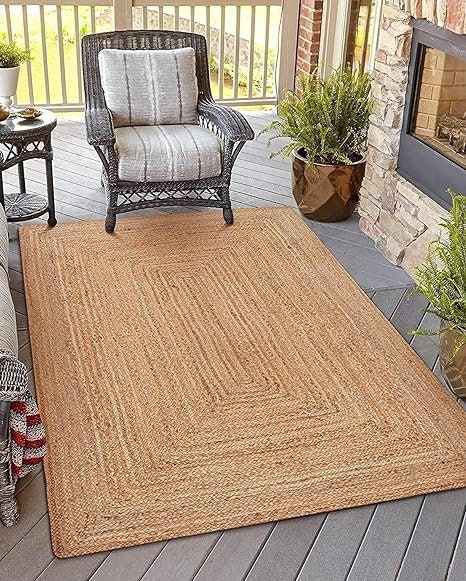 Hand Woven Farmhouse Jute Area Rug, Natural Handmade Chunky Textured ...