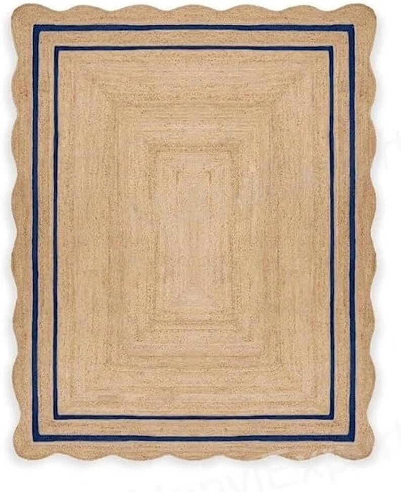 Kammusslig matta - Kammusslig jutematta, kammusslig jutematta, kammusslig matta, boho-inredning, kammusslig löparmatta, jute kammusslig matta, specialanpassad matta blue