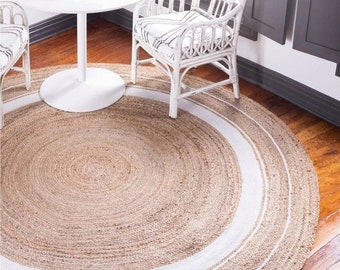 Handmade Braided Jute Round Rug, Natural Fiber, Bohemian Decor