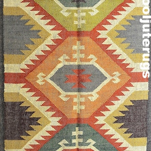 Wool Jute Rug, Living Room Rug, Handmade Area Rug,Indoor/Outdoor Rug,arge rug,boho rug,Jute rug,Bohemian rug,kilim jute rug,kilim boho rug