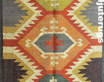 Wool Jute Rug, Living Room Rug, Handmade Area Rug,Indoor/Outdoor Rug,arge rug,boho rug,Jute rug,Bohemian rug,kilim jute rug,kilim boho rug