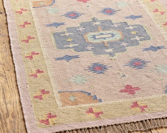 Alfombra Kilim de yute de lana 5x8, alfombras HomeDecor, alfombra de lana tamaño Coustme, alfombra de área vintage, alfombra de decoración boho, alfombra de yute de lana hecha a mano