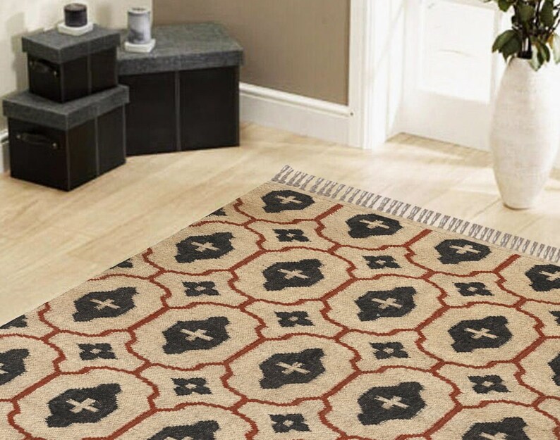 Wool Jute Rug/ Modern Interior/ Home Décor /anti Slippery Handmade Rug