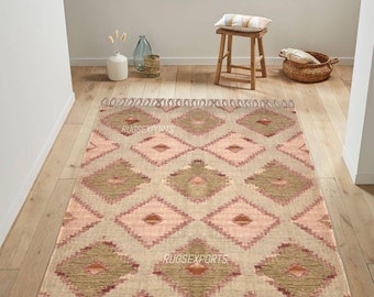 Tapis kilim en laine et jute, tissé à la main, tapis en laine et jute fait main, tapis Kilim Dhurrie, tapis traditionnels indiens/laine JUTE 6 x 9, 8 x 10 pieds