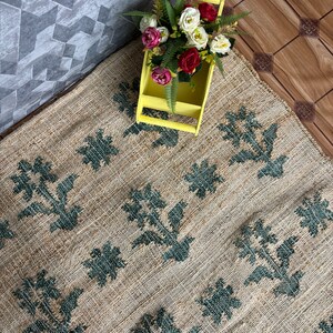 5x7 Kilim Jute Area Jute Rug Jute Cotton Rug Bohemian Rug Flower Pattern Boho Decor Rug HandWoven Jute Rug Geometric Rug Moroccan Nordic Rug