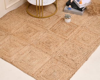 Natürlicher Juteteppich Juteteppich geflochtener Teppich Boho-Juteteppich Rechteckiger Juteteppich, Boho-Dekorteppich, Juteteppich, quadratischer Juteteppich