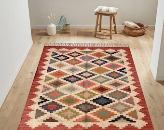 Handwoven Wool Jute Kilim Rug, Wool Jute Rug, Kilim Jute Rug, Indian Dhurrie Rug, Navajo Kilim Rug, Custom Rug, Flatweave Rug, Bohemian Rug