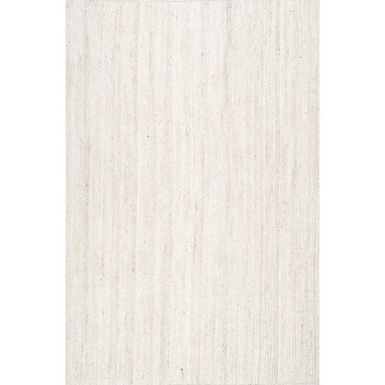 Alfombra de yute boho blanco natural, alfombra de área de yute blanco, alfombra beige marfil, alfombra de tamaño personalizado, alfombra tejida a mano india, alfombra boho, alfombra grande blanca, imagen 5