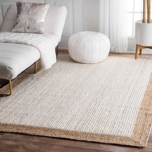 Natural jute Area rug large area rug living area rug modern area rug white jute rug Unique jute rug image 2